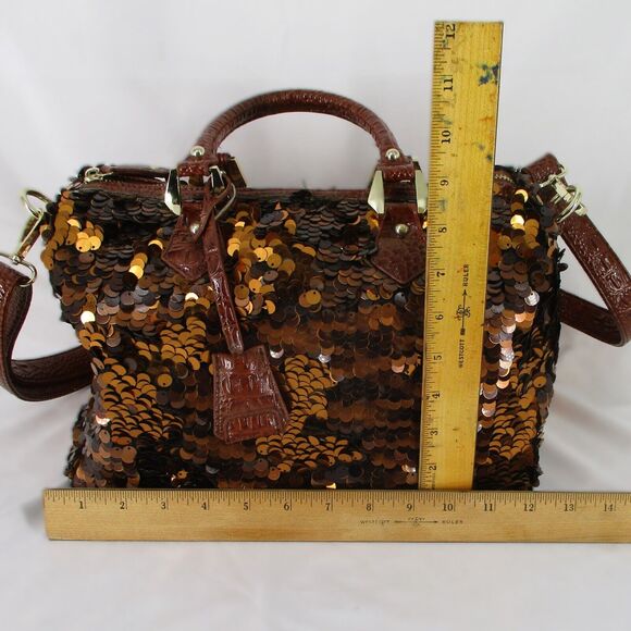 Copper Autumn Brown Sequin Top Handle Shoulder Strap Tote Purse Duffel Bag - Picture 3 of 8